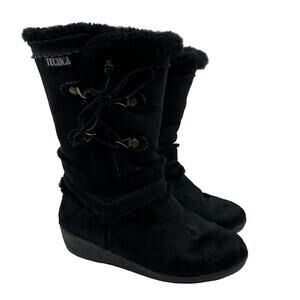 Tecnica Goat Fur Sheepskin Winter Tall Boots Black Leather Womens Size US 8 EU38